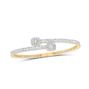 10kt Yellow Gold Womens Baguette Diamond Bypass Bangle Bracelet 3-1/5 Cttw