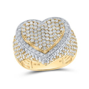 10kt Yellow Gold Womens Round Diamond Heart Ring 3 Cttw