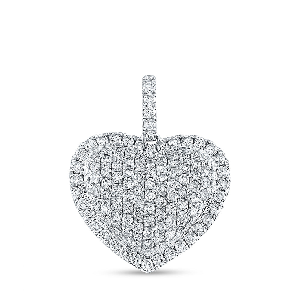 10kt White Gold Womens Round Diamond Heart Pendant 1-1/4 Cttw