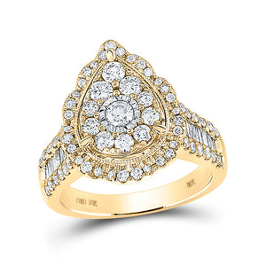10kt Yellow Gold Round Diamond Teardrop Bridal Wedding Engagement Ring 1-5/8 Cttw