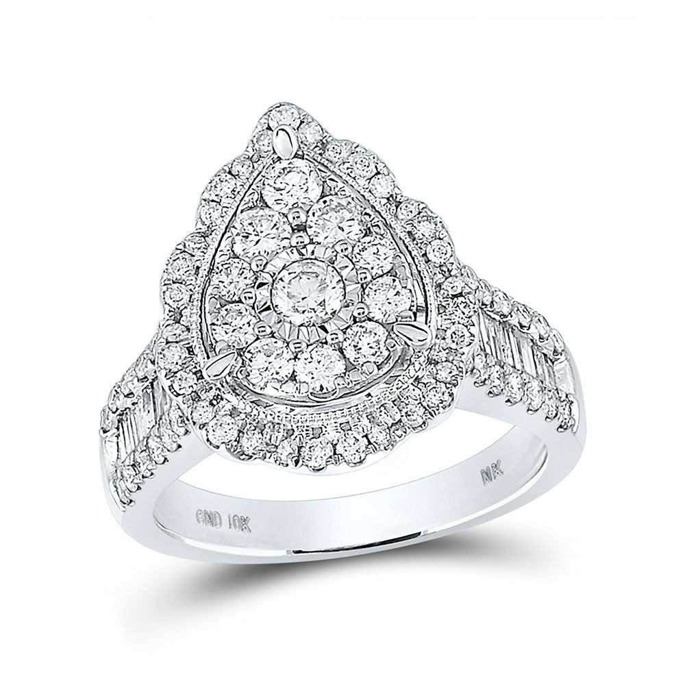 10kt White Gold Round Diamond Teardrop Bridal Wedding Engagement Ring 1-5/8 Cttw