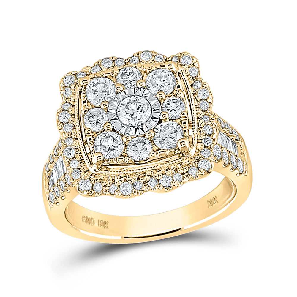 10kt Yellow Gold Womens Round Diamond Square Ring 2 Cttw