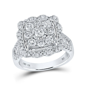 10kt White Gold Round Diamond Square Bridal Wedding Engagement Ring 2 Cttw