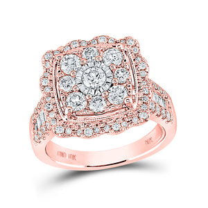 10kt Rose Gold Womens Round Diamond Square Ring 2 Cttw