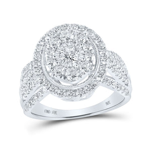 10kt White Gold Womens Round Diamond Oval Ring 1-1/2 Cttw
