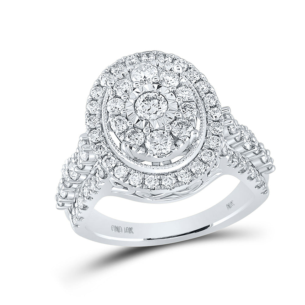 10kt White Gold Round Diamond Oval Bridal Wedding Engagement Ring 1-5/8 Cttw