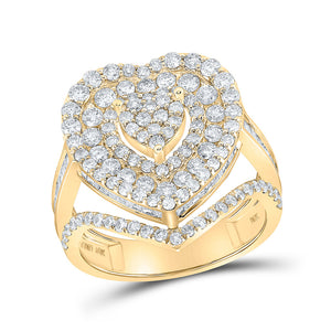 10kt Yellow Gold Womens Round Diamond Heart Ring 2-1/4 Cttw