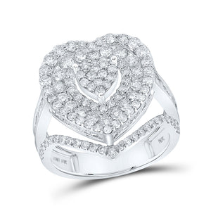 10kt White Gold Womens Round Diamond Heart Ring 2-1/4 Cttw