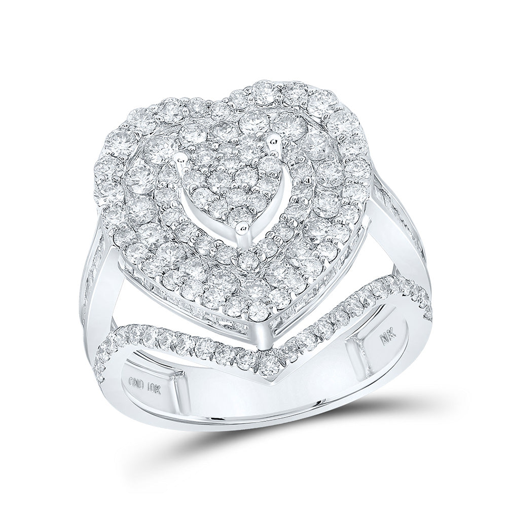 10kt White Gold Womens Round Diamond Heart Ring 2-1/4 Cttw