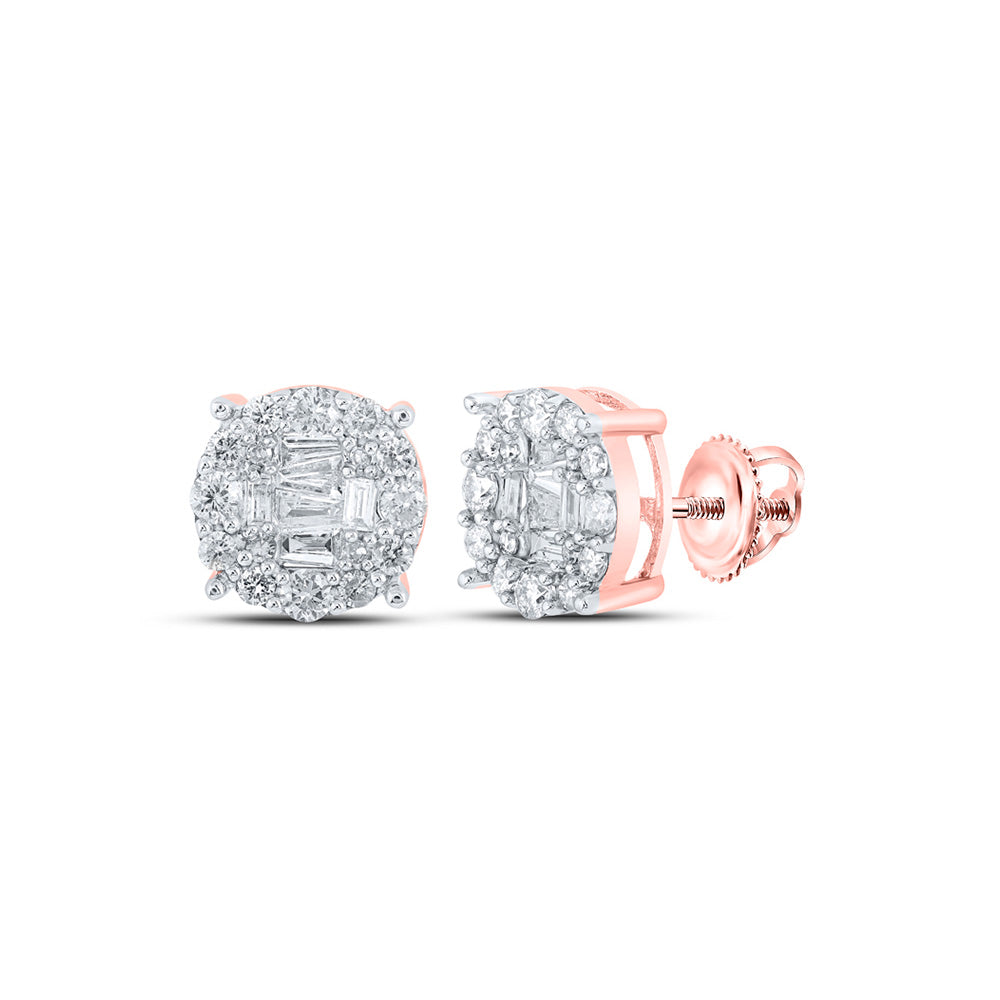 10kt Rose Gold Mens Baguette Diamond Cluster Earrings 5/8 Cttw