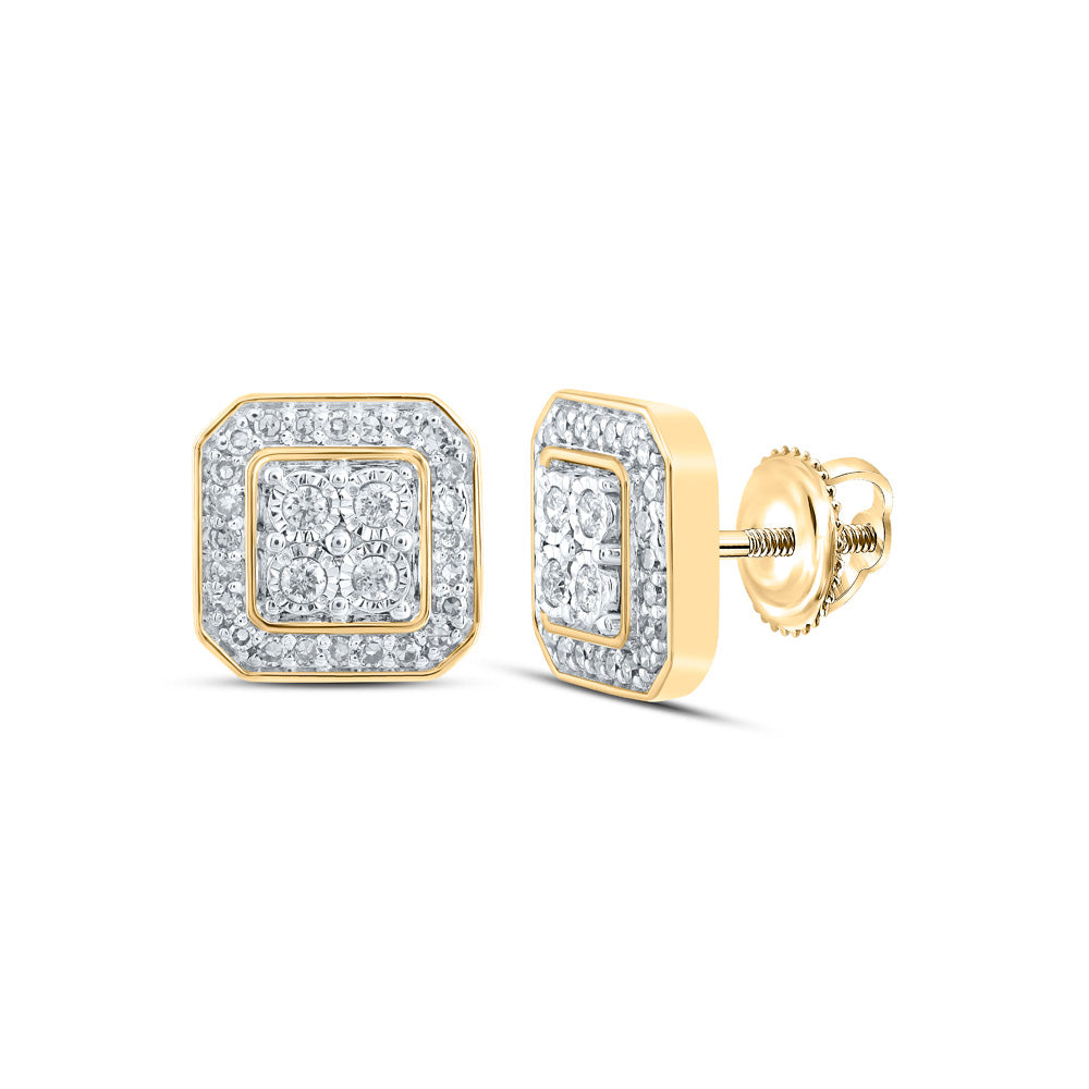 10kt Yellow Gold Womens Round Diamond Square Earrings 1/3 Cttw