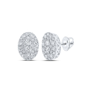 10kt White Gold Womens Round Diamond Oval Cluster Earrings 1-1/5 Cttw
