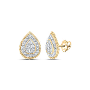 10kt Yellow Gold Womens Round Diamond Drop Cluster Earrings 1/2 Cttw