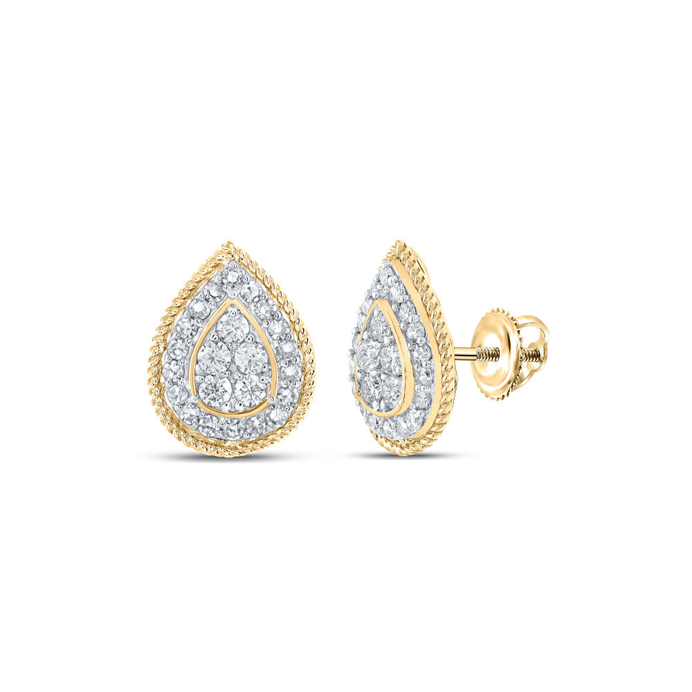 10kt Yellow Gold Womens Round Diamond Drop Cluster Earrings 1/2 Cttw