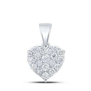 10kt White Gold Womens Round Diamond Heart Pendant 7/8 Cttw
