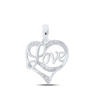 Sterling Silver Womens Round Diamond Love Heart Pendant 1/20 Cttw