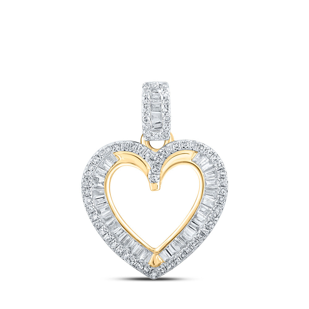 10kt Yellow Gold Womens Round Diamond Heart Pendant 3/8 Cttw
