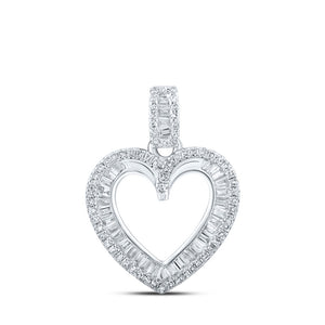 10kt White Gold Womens Round Diamond Heart Pendant 3/8 Cttw