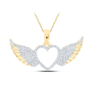 10kt Yellow Gold Womens Round Diamond Wing Heart Pendant 1/4 Cttw