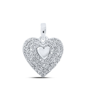 10kt White Gold Womens Round Diamond Heart Pendant 1/4 Cttw