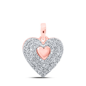 10kt Rose Gold Womens Round Diamond Heart Pendant 1/4 Cttw