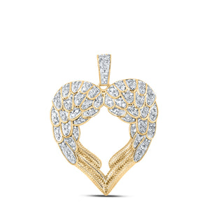10kt Yellow Gold Womens Round Diamond Wing Heart Pendant 1/2 Cttw