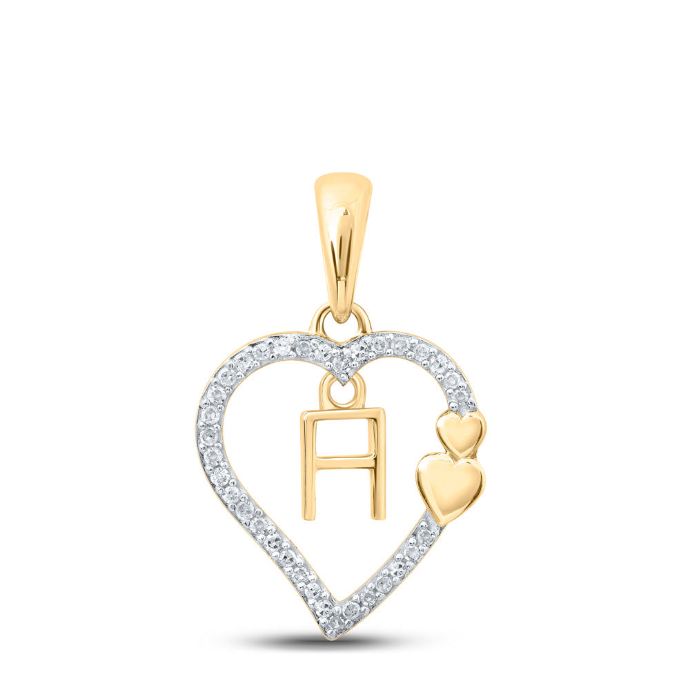 10kt Yellow Gold Womens Round Diamond H Heart Letter Pendant 1/10 Cttw