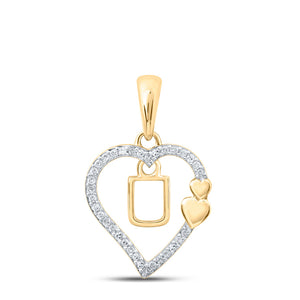 10kt Yellow Gold Womens Round Diamond U Heart Letter Pendant 1/10 Cttw