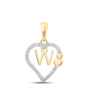 10kt Yellow Gold Womens Round Diamond W Heart Letter Pendant 1/10 Cttw
