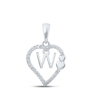 10kt White Gold Womens Round Diamond W Heart Letter Pendant 1/10 Cttw