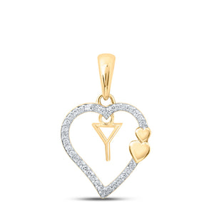 10kt Yellow Gold Womens Round Diamond Y Heart Letter Pendant 1/10 Cttw