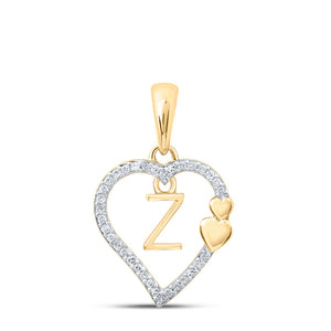 10kt Yellow Gold Womens Round Diamond Z Heart Letter Pendant 1/10 Cttw