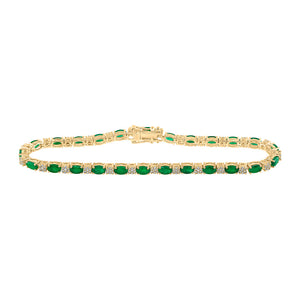 14kt Yellow Gold Womens Oval Emerald Diamond Tennis Bracelet 6 Cttw