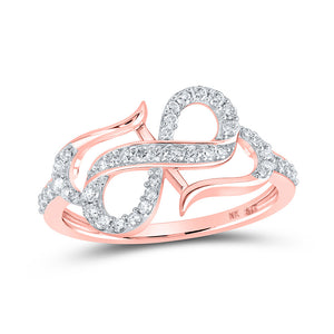 10kt Rose Gold Womens Round Diamond Infinity Heart Ring 1/3 Cttw