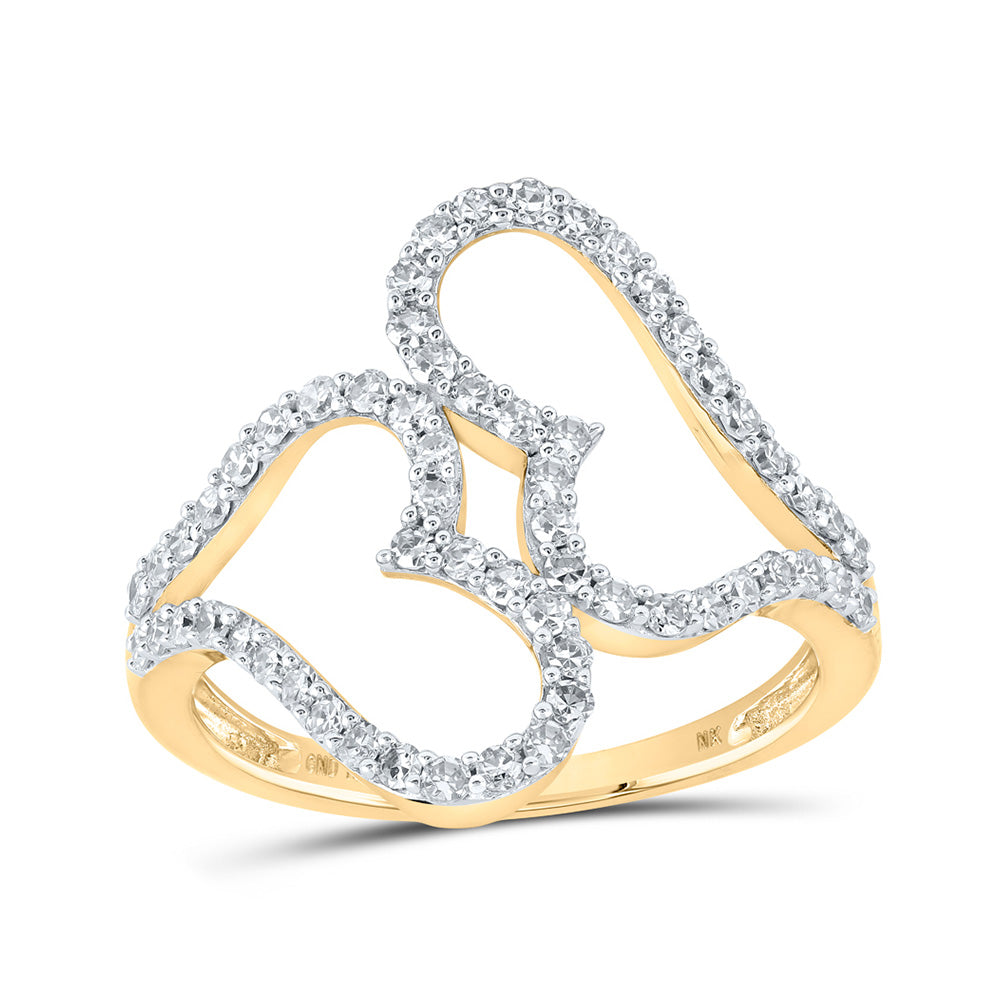 10kt Yellow Gold Womens Round Diamond Heart Ring 5/8 Cttw