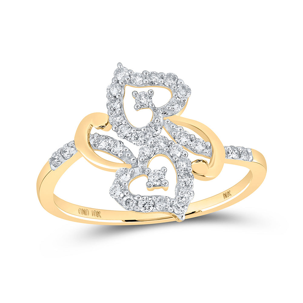 10kt Yellow Gold Womens Round Diamond Heart Ring 3/8 Cttw