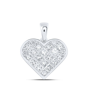 10kt White Gold Womens Princess Diamond Heart Pendant 1-7/8 Cttw