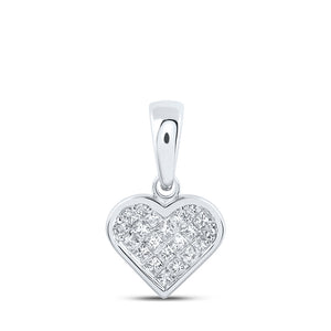 10kt White Gold Womens Princess Diamond Heart Pendant 1/4 Cttw