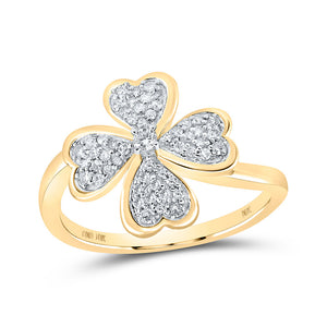 10kt Yellow Gold Womens Round Diamond Clover Heart Ring 1/4 Cttw