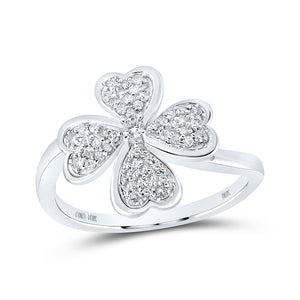 10kt White Gold Womens Round Diamond Clover Heart Ring 1/4 Cttw