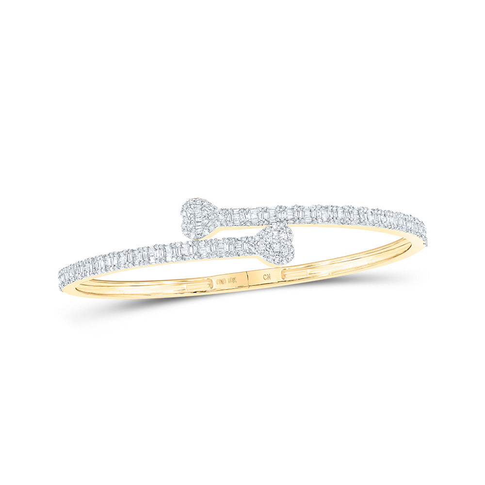 10kt Yellow Gold Womens Baguette Diamond Heart Cuff Bangle Bracelet 1-1/2 Cttw