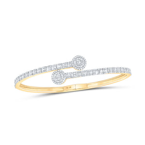 10kt Yellow Gold Womens Baguette Diamond Cuff Bangle Bracelet 1-3/4 Cttw