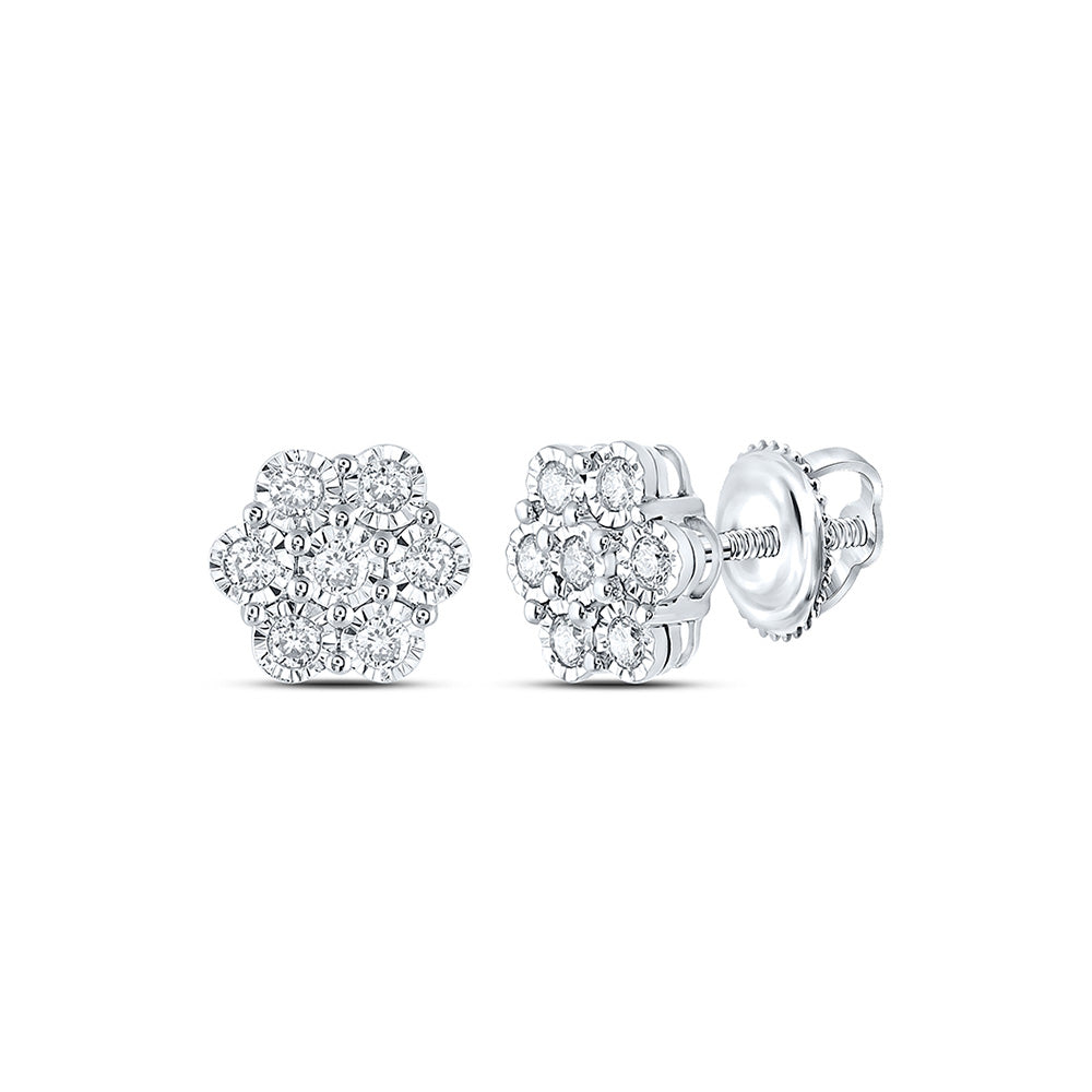 10kt White Gold Womens Round Diamond Cluster Earrings 1/3 Cttw
