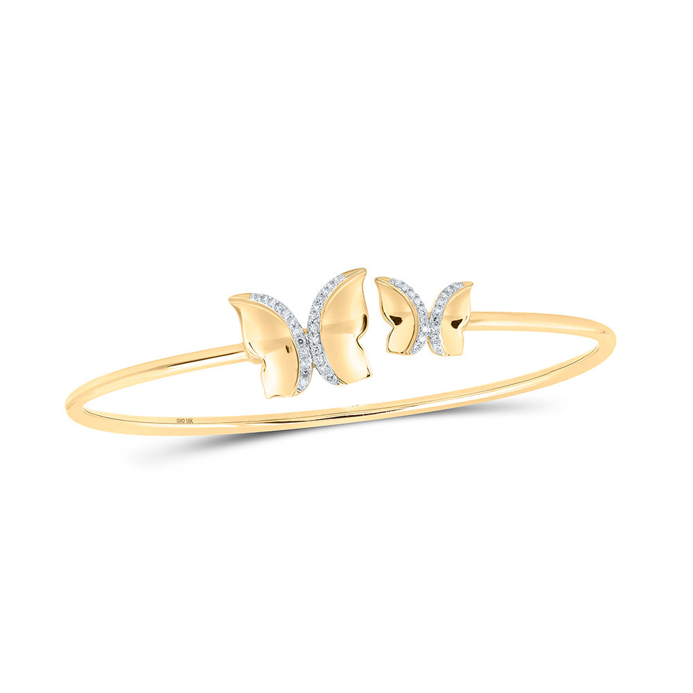 10kt Yellow Gold Womens Round Diamond Butterfly Bangle Bracelet 1/6 Cttw