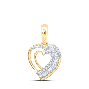 10kt Yellow Gold Womens Baguette Diamond Heart Pendant 1/4 Cttw