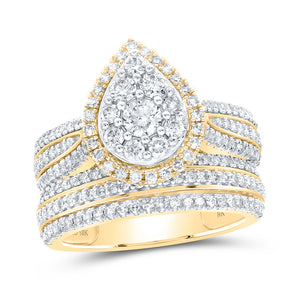 10kt Yellow Gold Round Diamond Bridal Wedding Ring Band Set 1-1/2 Cttw