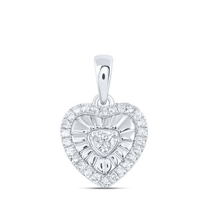 Sterling Silver Womens Round Diamond Heart Pendant 1/8 Cttw