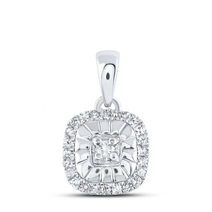 Sterling Silver Womens Round Diamond Square Pendant 1/8 Cttw
