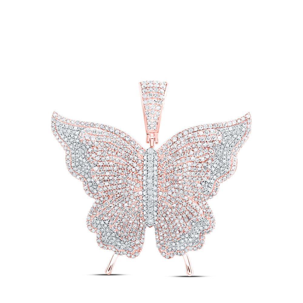 10kt Rose Gold Womens Round Diamond Butterfly Pendant 4-1/5 Cttw