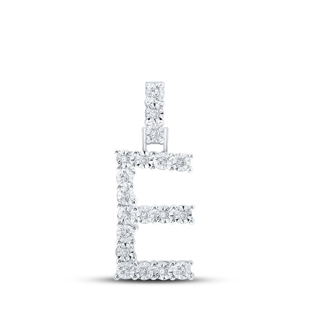 10kt White Gold Womens Round Diamond E Initial Letter Pendant 1/10 Cttw